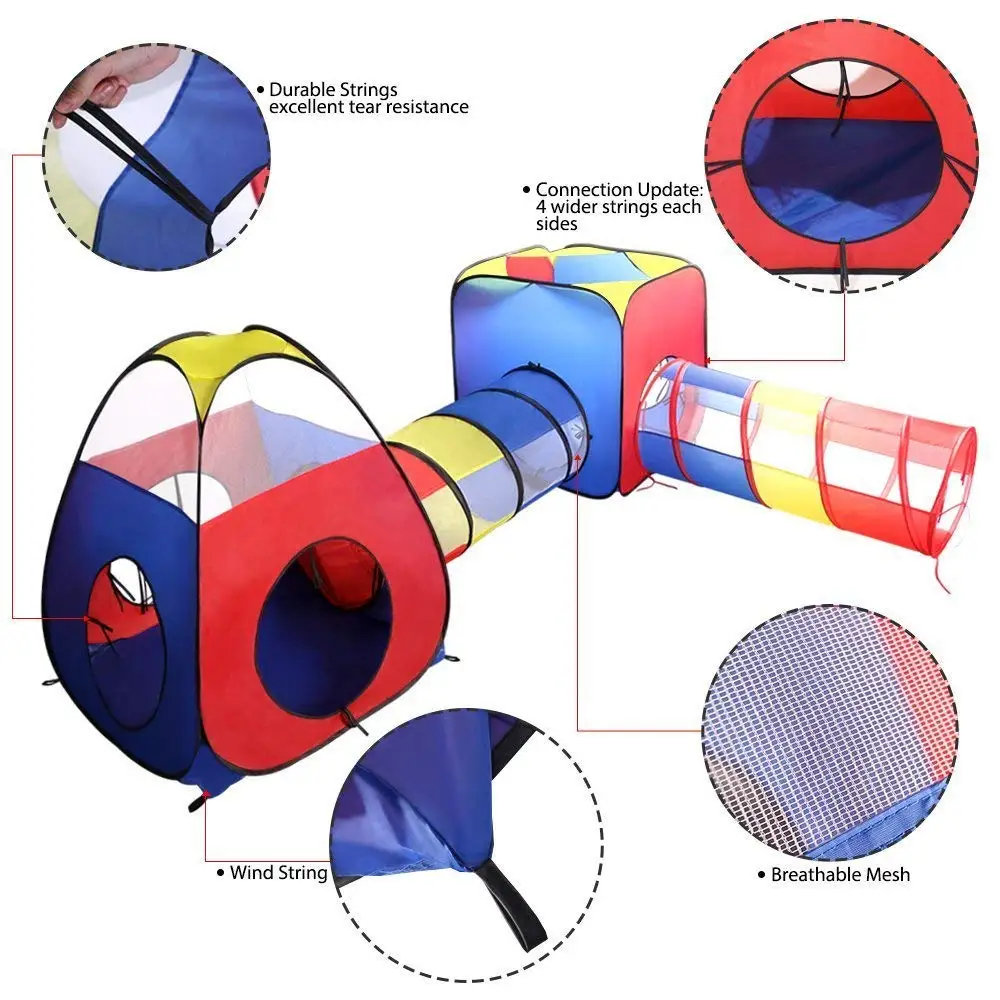 Wholesale Custom Children Play Tent 3 in 1 Pop up Play Tent With Tunnel for Kids Outdoor Soft Play Tunnel House Tent