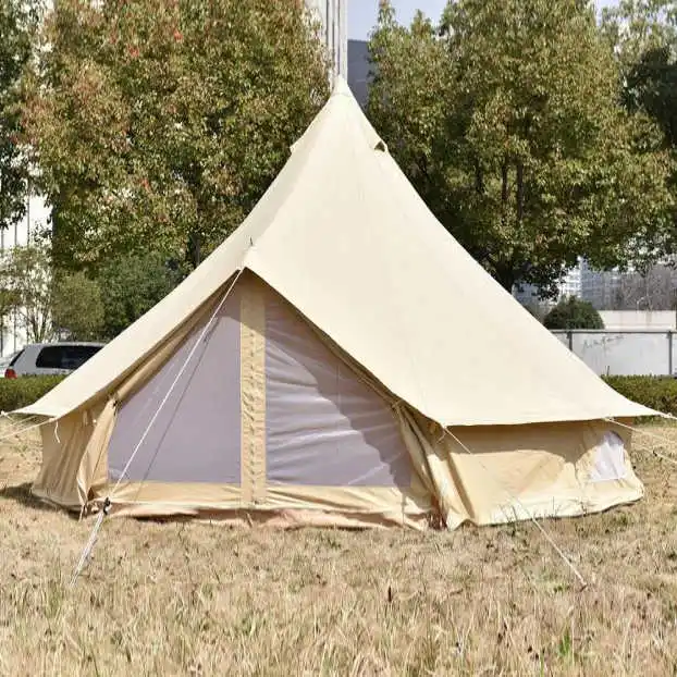 China Top Green Manufacture 3m 4m 5m Big Camping Tent Canvas Bell Tent Family Outdoor Tents
