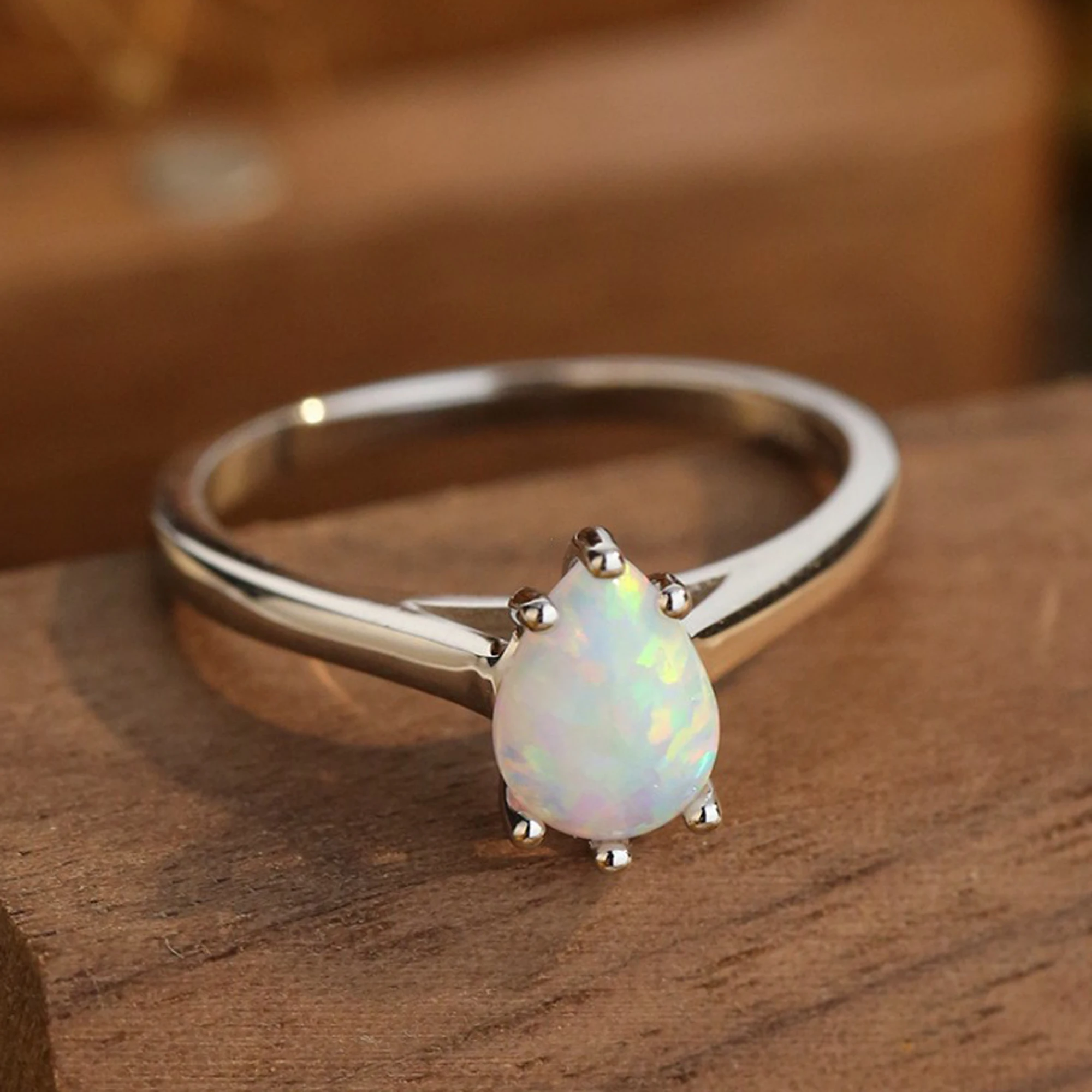 Wholesale customized women 925 sterling silver synthetic drop opal stone ring wedding engagement blue black opal ring