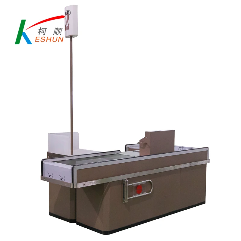 new design factory selling cash register stand supermarket checkout counter with conveyor belt