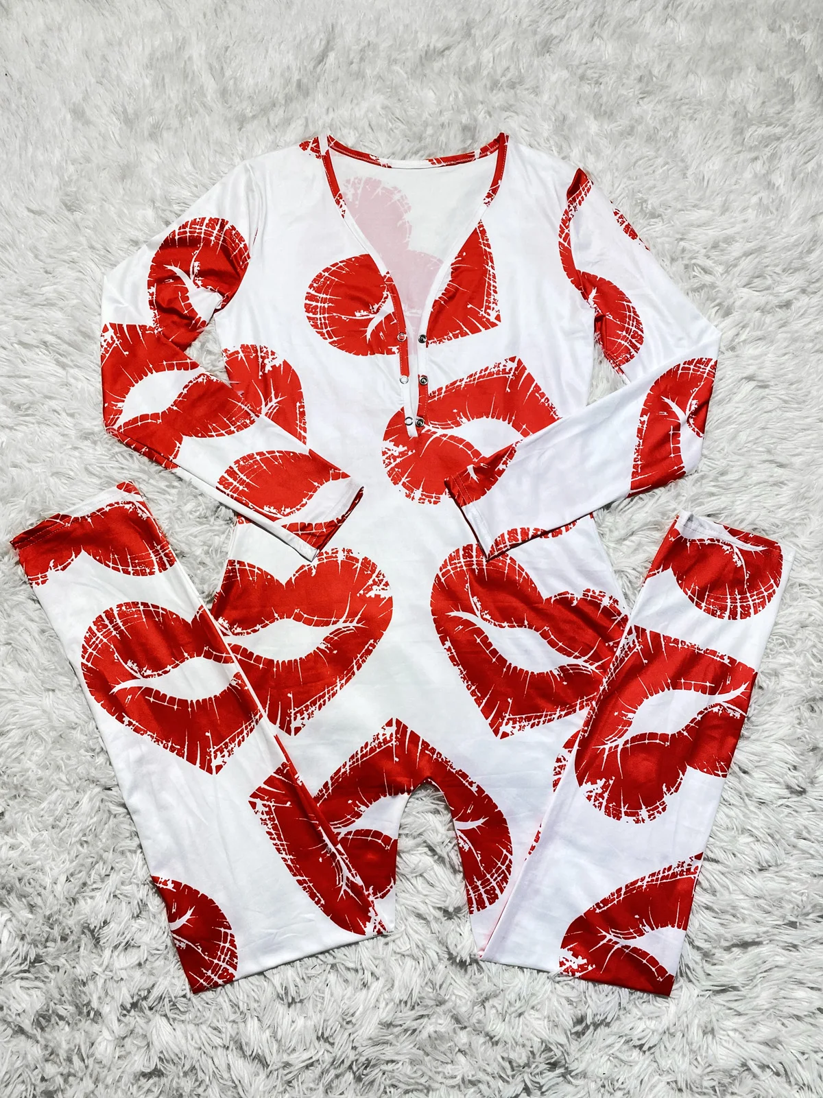 2024 Valentine Day Onesie Pjs Pajamas Valentines Onesie Long Sleeve Bodysuit Sexy Cookie Lip Long Pants Adult Onsie Sleepwear