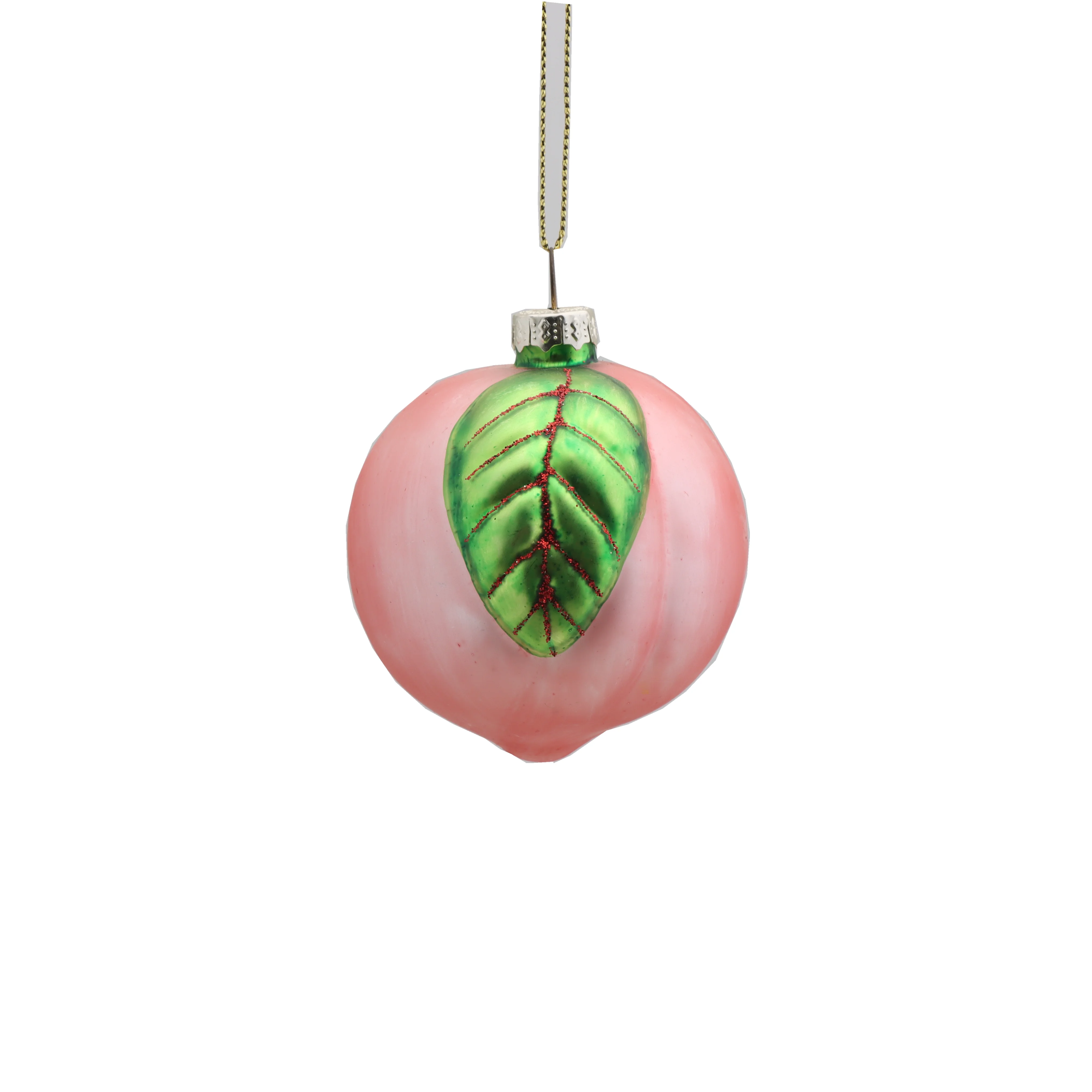 Wholesale Painted Peach Fruit Shape Hand Blown Glass Christmas Decoration Baubles