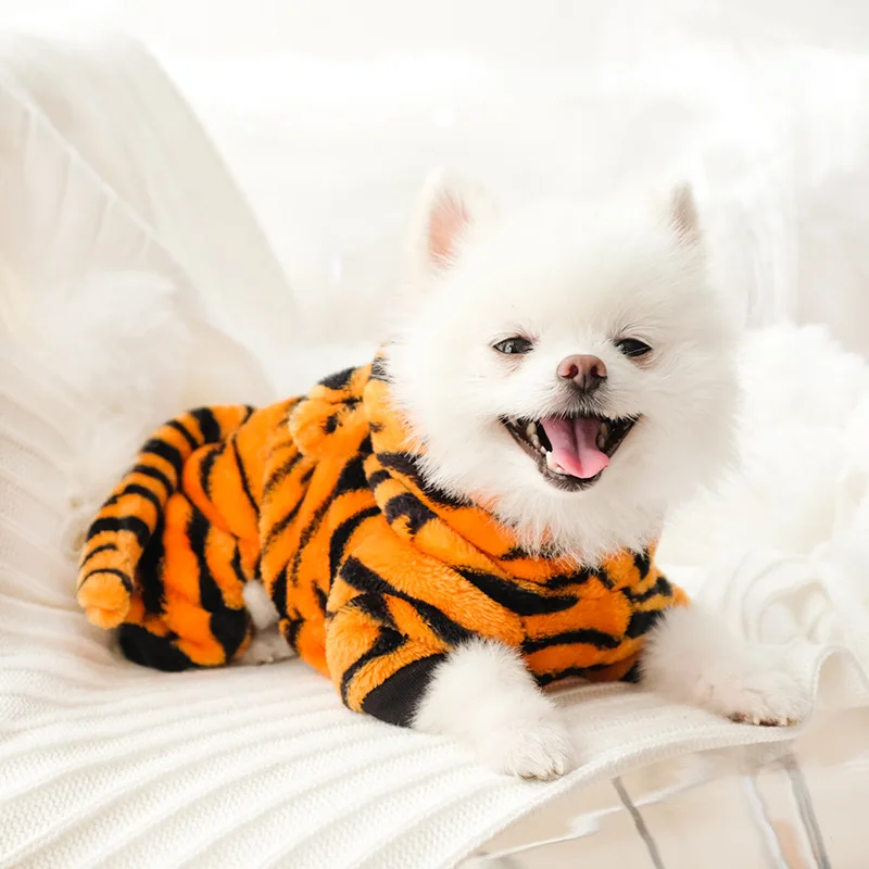 Pet Dog Tiger Hoodie Coat Funny Halloween Tiger Pet Clothes Cosplay Cute Dogs Costume Warm Apparel For Dog