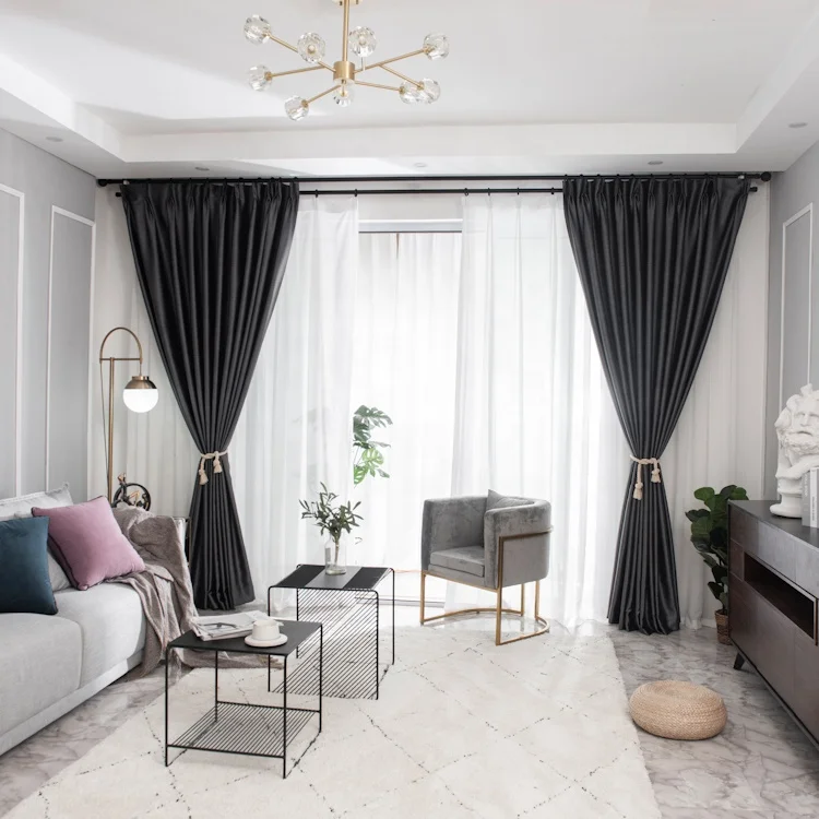 
Hot Selling Solid Color 100% Polyester Best Simple Blackout Window Curtain Drape Living Room 