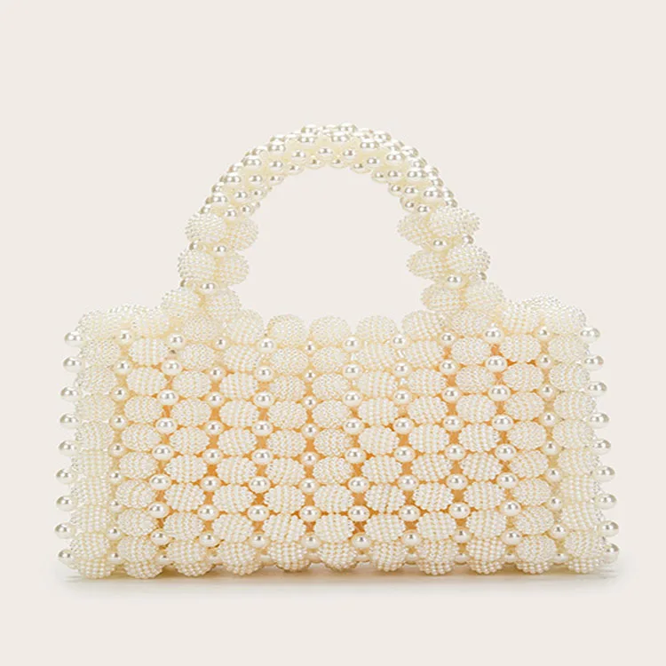 Pearl Dinner Dress Handbag 2023 New Hand Woven Small Design Beaded Square Bag