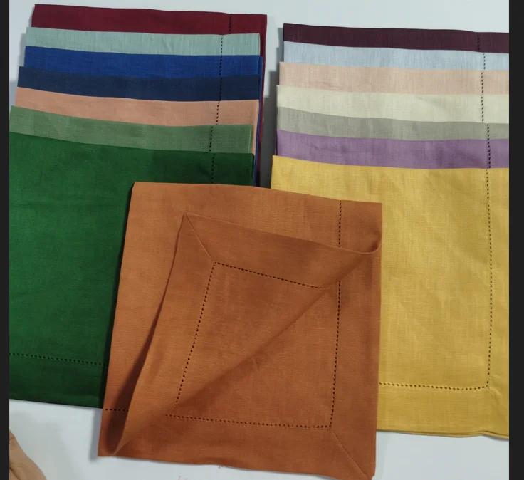 2023 popular table linen napkins / hot sale linen napkins/wedding napkins with stone washing ;yarn dyeing; hemstitching