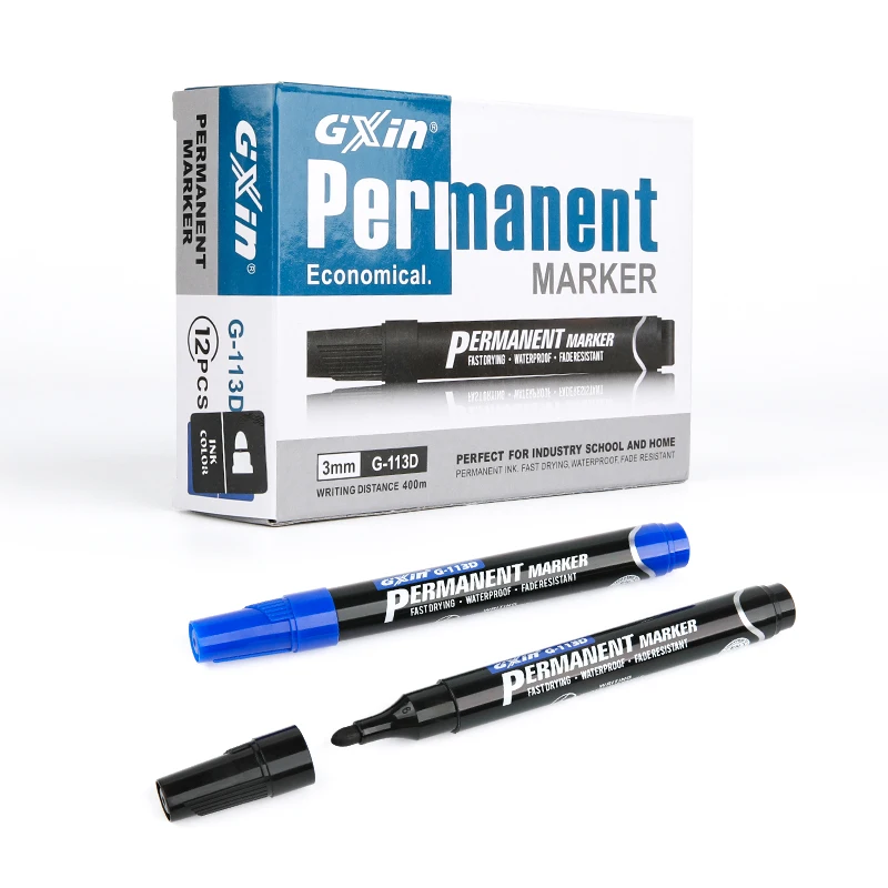 GXIN G-113D 12pcs/set 3mm permanent marker pen economical waterproof fast drying school home hot sell permanent marker set