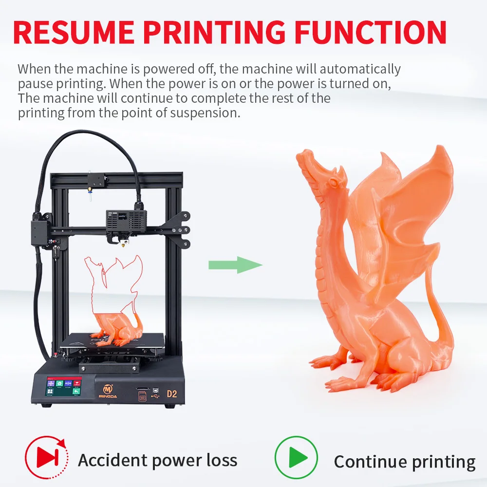 MINGDA D2 The Best Entry Level 3D Printer 32 Bits Motherboard 230*230*260mm High Resolution 3D Printer FDM Single Color Provided