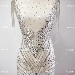 Wholesale rhinestone flower bodice applique crystal panel fringe shoulder chest body patch wedding bridal dress decoration