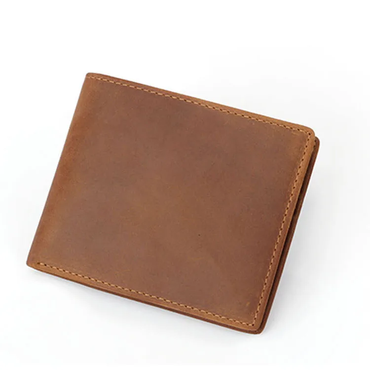 High Quality Luxury Cowhide Real Crazy Horse Leather Designer Small Vintage Bifold Slim Leather Wallet For Men