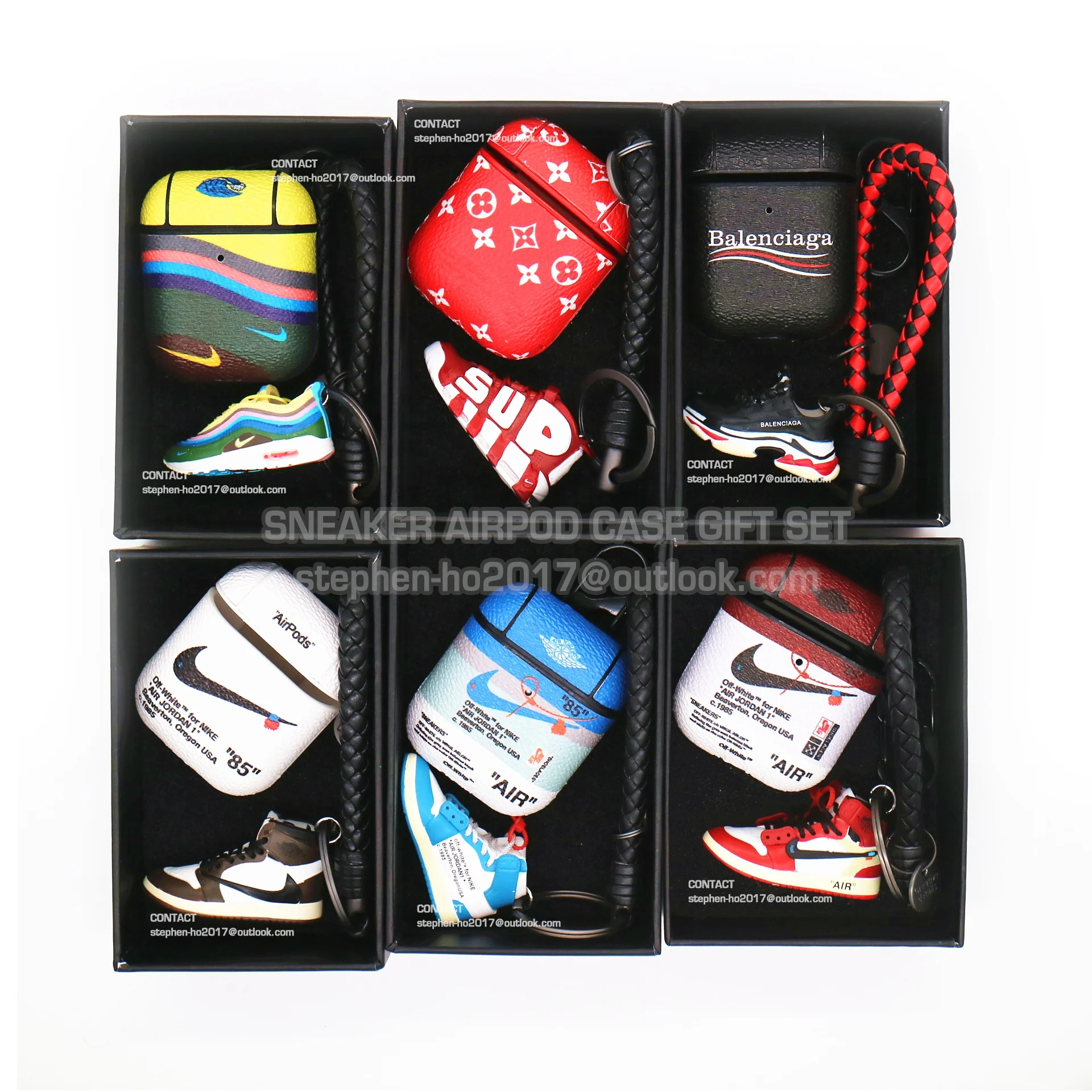 Premium 3d mini sneaker keychain sneaker leather cases for airpods 2 1 pro with gift box set of 3pcs drop shipping