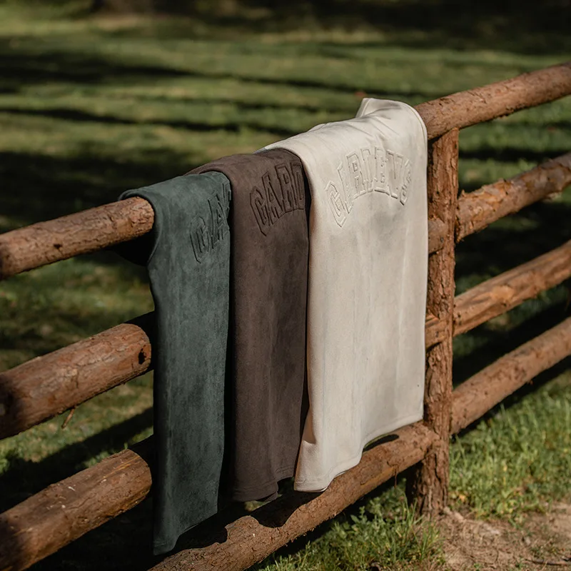 Heavy Suede short sleeve T-shirt men fashion retro three-dimensional alphabet press colloidal T-shirt