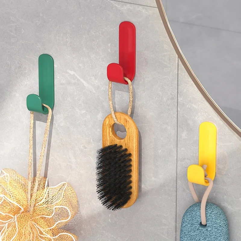 Color J Hook Door Back Coat Hook Kitchen Hole-free Multi-functional Adhesive Wall Hanging Simple Plastic Hook