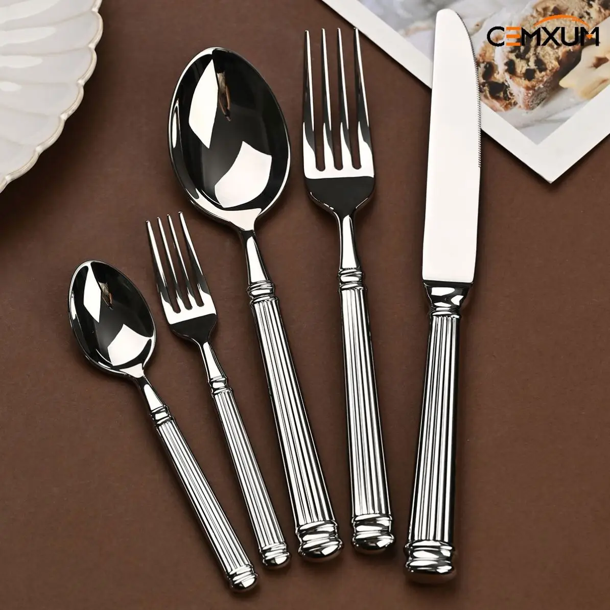 CEMXUM High Quality Forged Heavy Duty Handle Luxury Metal 18/10 Stainless Steel Cutlery Hotel Silverware Gold Flatware Set