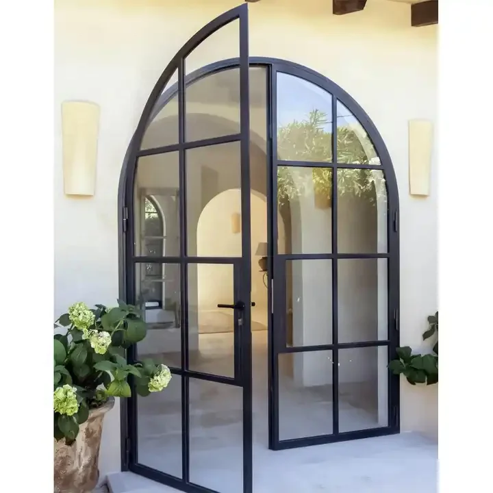 Luxury Modern American Wholesale Iron Metal Glass Interior Arches Shape Steel Door with Flute Glass
