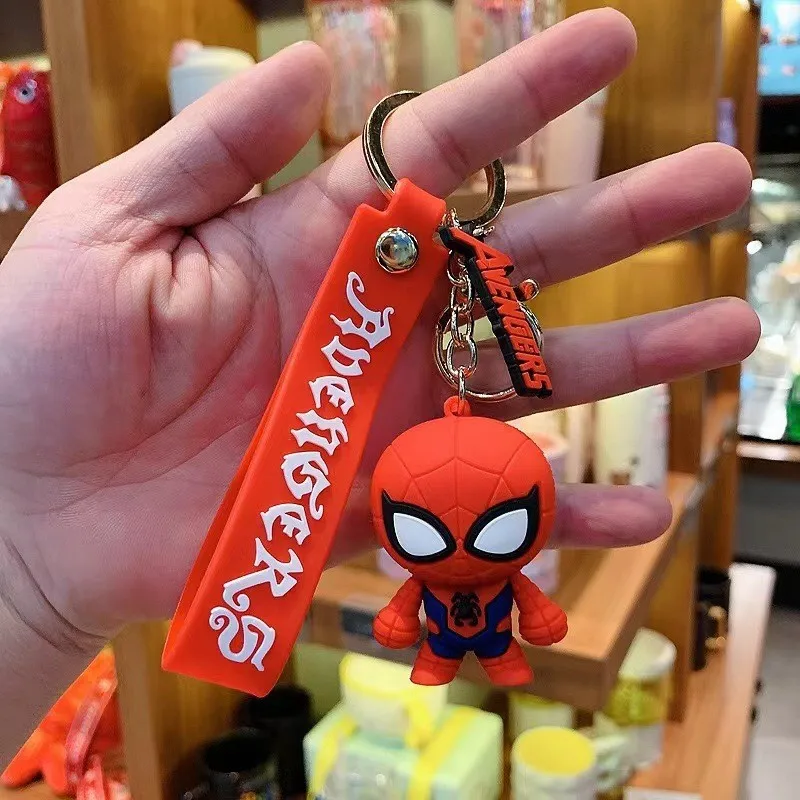 Marvel Человек-паук Железный человек Капитан Америка с веревкой 3d Силиконовый пластиковый ПВХ брелок сумка аксессуары держатель для ключей подарок