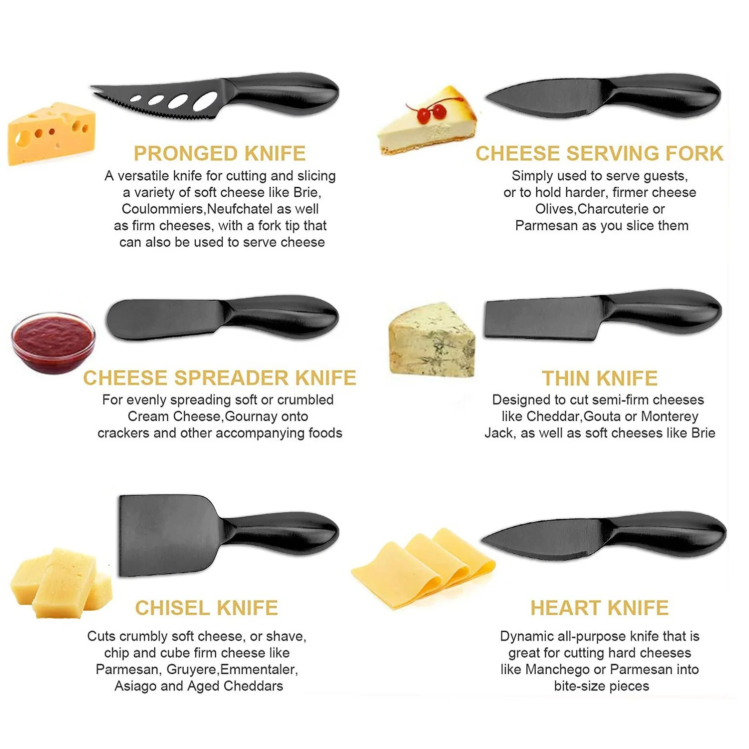 Breakfast Butter Knife Slicer Sandwich Spreader Cheese Cutters Collection Stainless Steel Black Cheese Knife Set