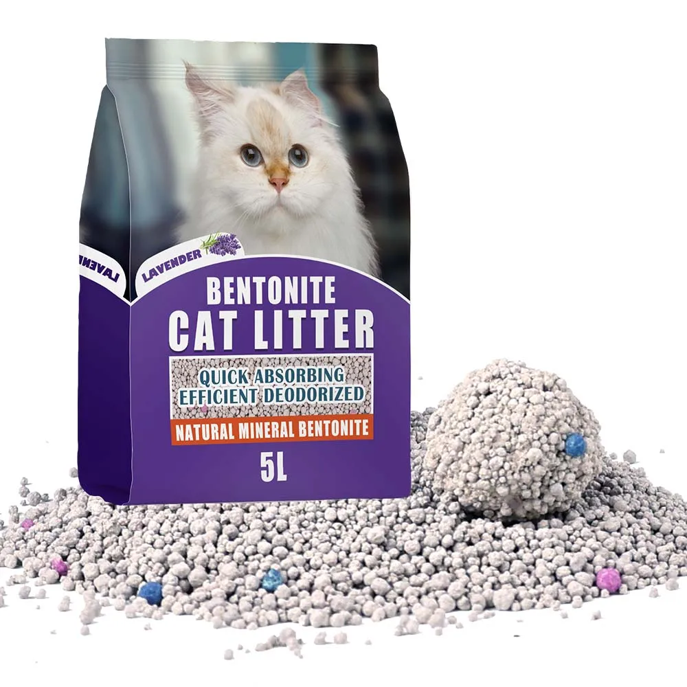Factory OEM/ODM Hard Clumping Bentonite Cat Litter Wholesale 1.0-3.5mm Ball Shape Lavender Scent