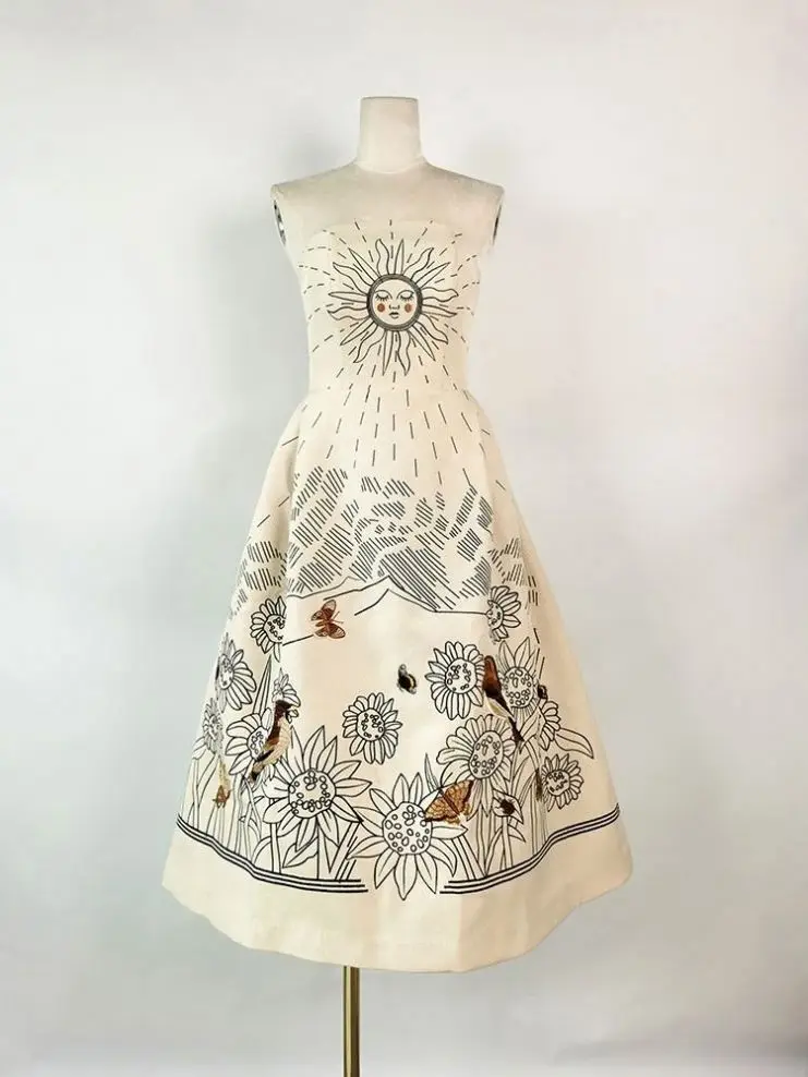 Vietnam Designer Lobbster Tube Top SUNFLOWER Embroidery Heavy Work Dress