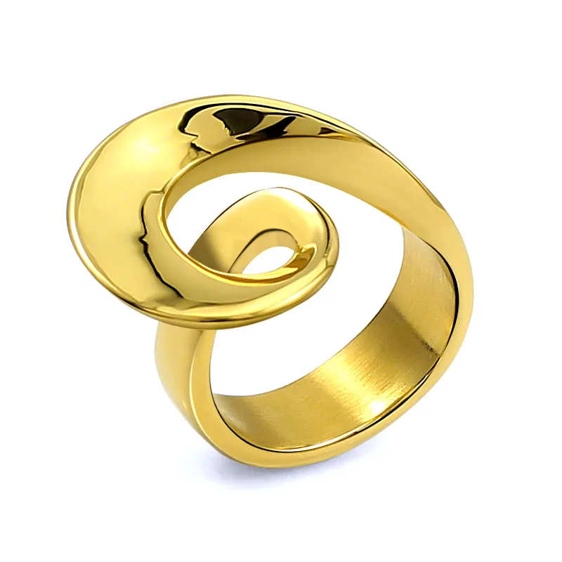 Steel/Gold Color Chain Round Shape Ring Luxury Wide for Unisex Fashion 316L Stainless Steel Ring Finger Rings