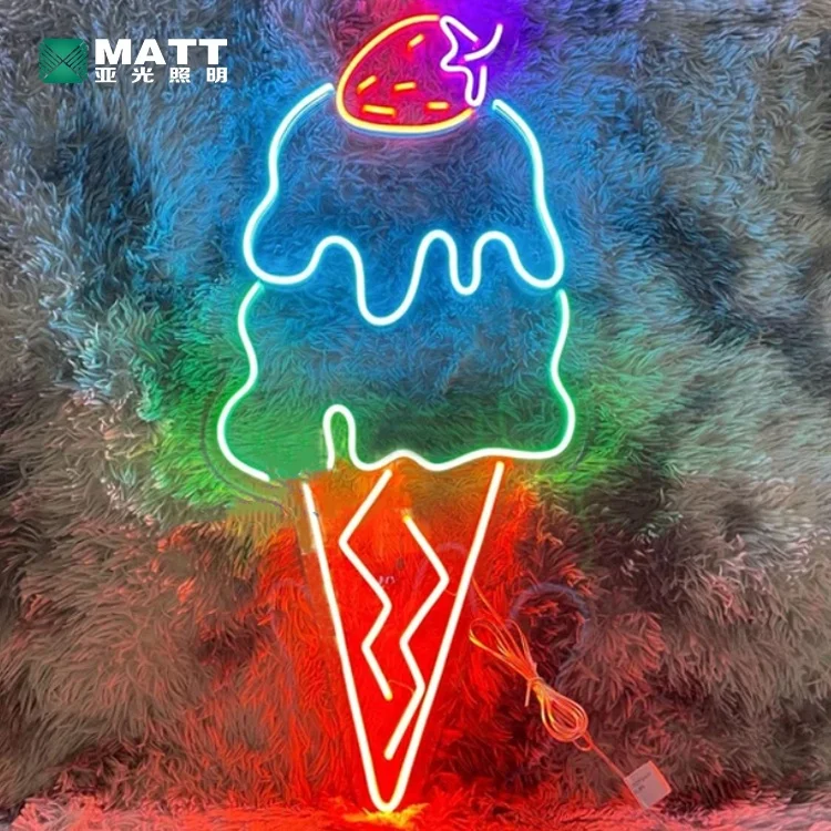 Matt Dropshipping High Quality Ice Cream Neon Sign Food Led Neon Light Sign for Dessert Shop Restaurant Wall Decor