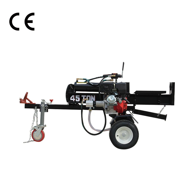 China made 45 ton with jack and brake wheel electric start gasoline powered wood cutter machine with CE approved  wood splitter