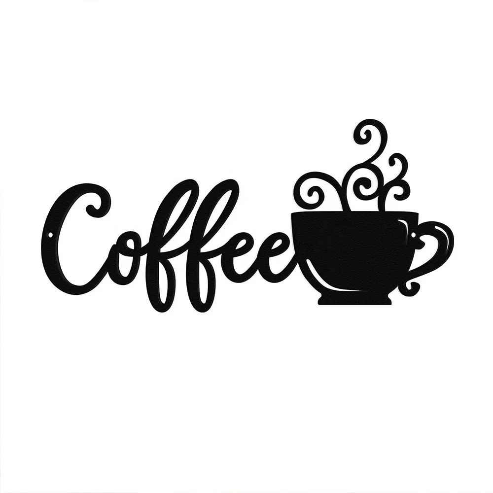 Wholesale Home Decor Coffee Pattern Metal Wall Art Black Wall Hanging Handicraft Elegant Still Life Design Wall Hanging Decor