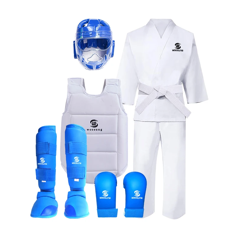 Woosung Full Karate Gear Set - Includes Protective Gear, Helmet, Shin Guards, Gloves, and Karate Uniform