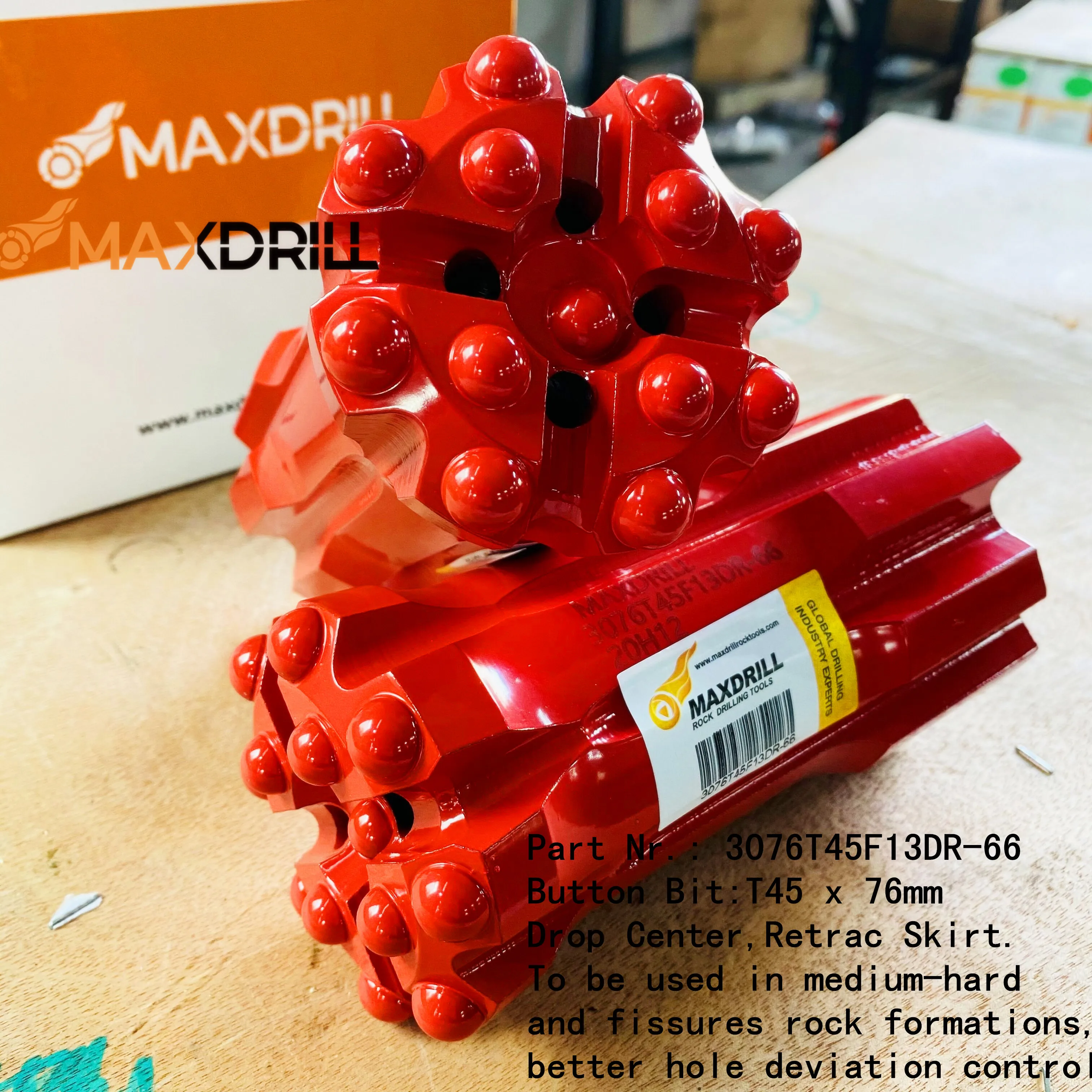 Maxdrill Good performance T45 Retractable Drill Bit with Parabolic / Spherical Buttons for Mining Tunneling