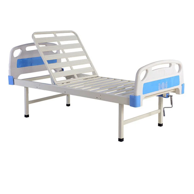 Adjustable Hospital Manual Bed with Crank Steel ABS Metal Plastic Materials Featuring an Automatic Back Lift Function