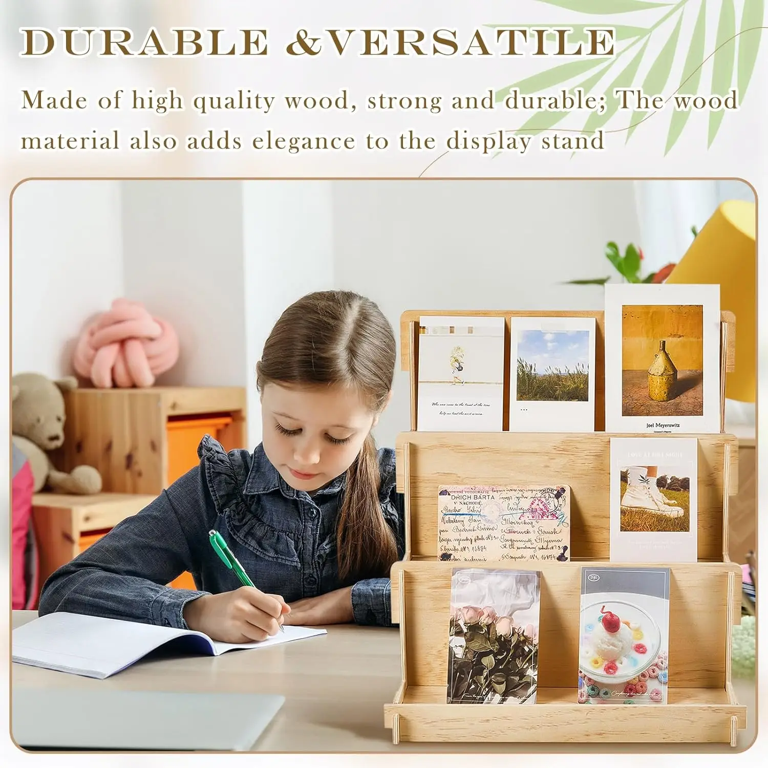 202411 3 Tier Wooden Card Display Stand Stationary Organizer Sticker Vendors Crafts Greeting Card Organizer Racks