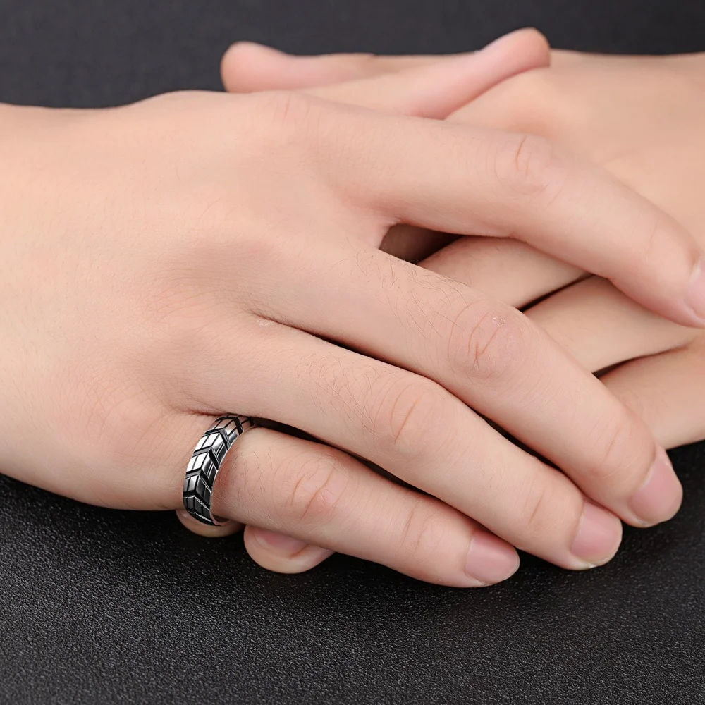 High Quality Trendy Popular Mens Vintage Tire Tread Stylish Ring