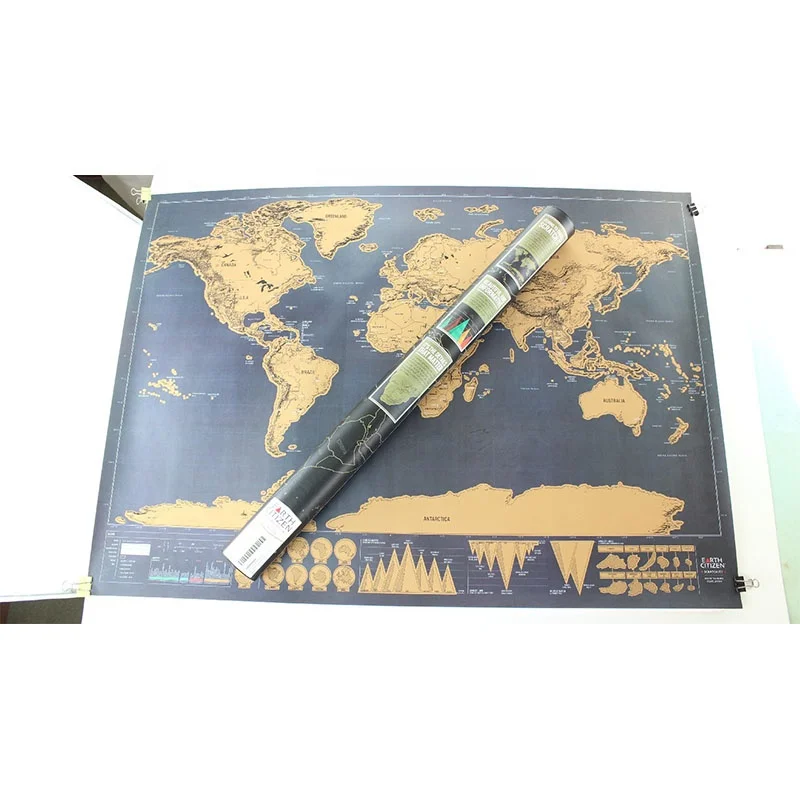 Factory Wholesale Premium Quality Round Tube Scratch Off world Map