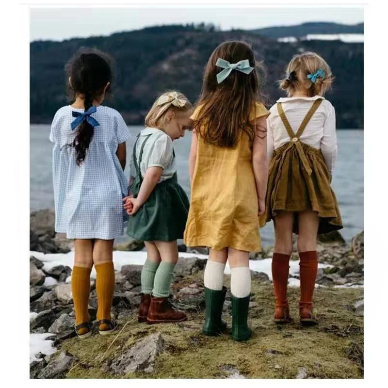 
Bonypony Children Classic Basic School Uniform Long Socks Single Color Combed Cotton Boys Girls Kids Rib Striped Knee High Socks 
