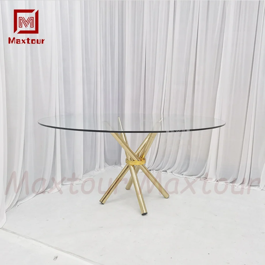Round Temper Glass Table Top Restaurant Home Furniture Glass Dining Table With Chrome Legs