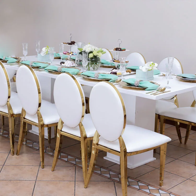 Professional Hotel Decoration Use Gold Stackable Round Back Stainless Steel Chairs For Sale