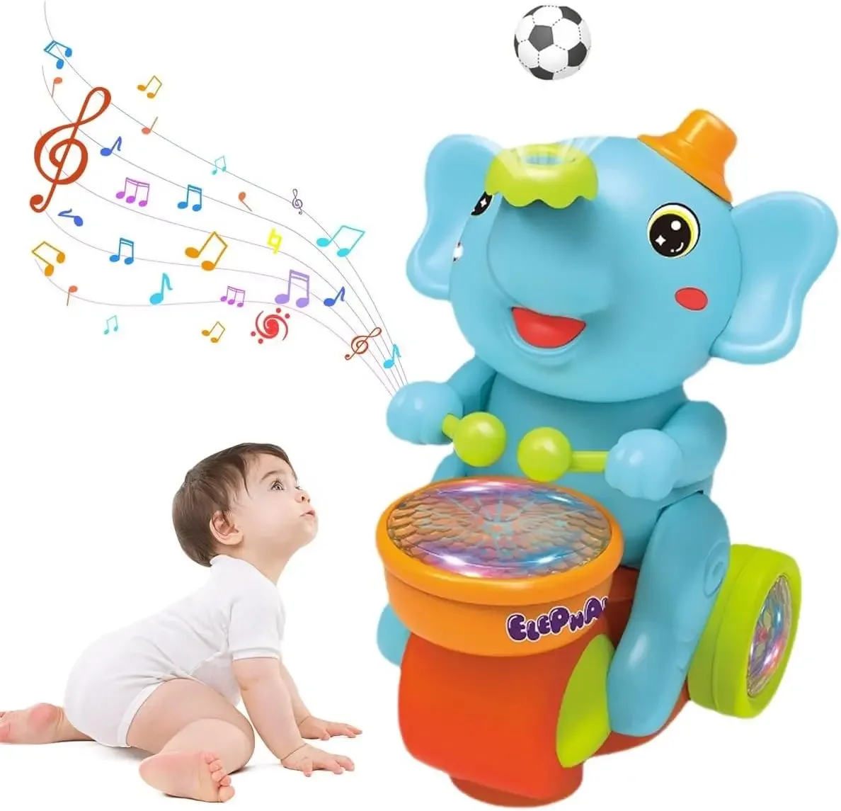 Early learning education Luminous music elephant toy floating blow ball cardan wheel walk