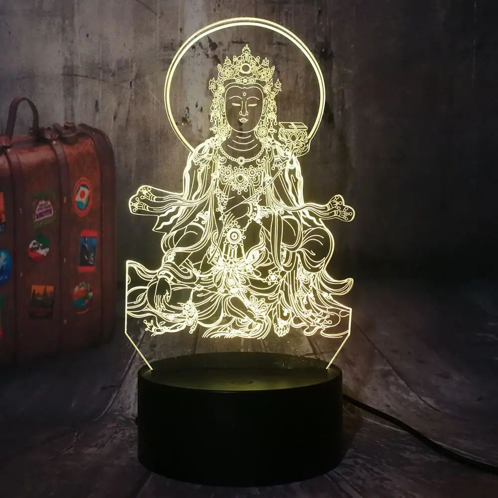 Avalokiteshvara Acrylic 3D LED Lamp Night Light WarmingLight USB Touch 7 Colors Change Illusion Lamp Home Decor Table Lamp Gifts