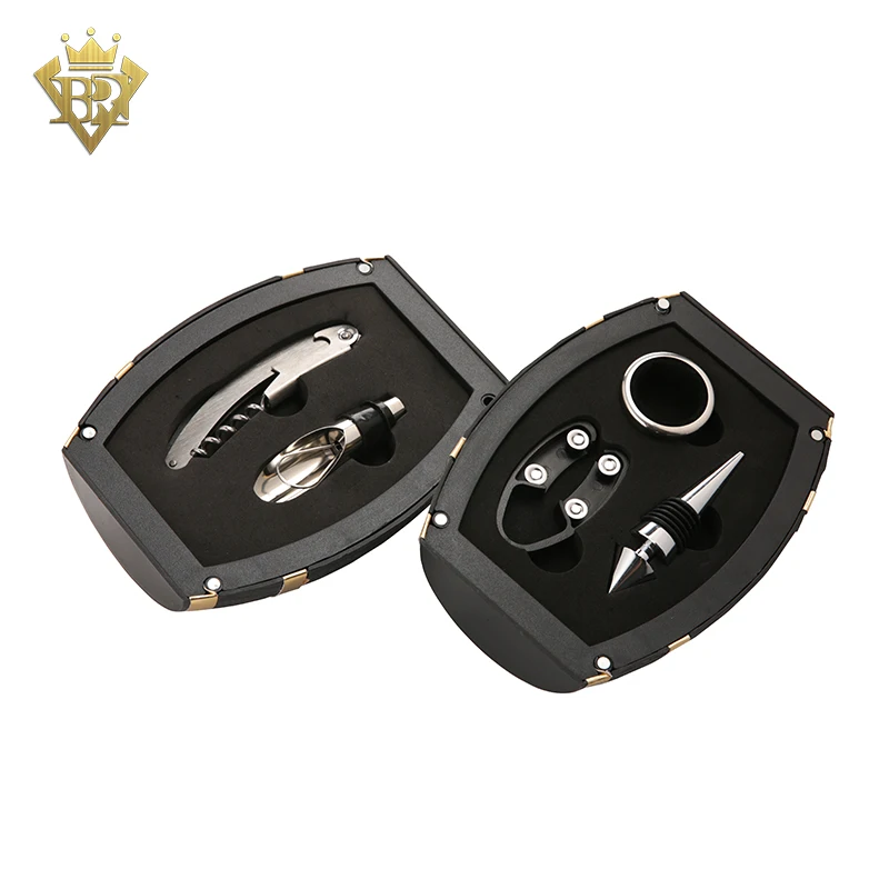 Opener Pourer 5 Piece Wine Bottle Accessory Gift Set with Wine Barrels Box