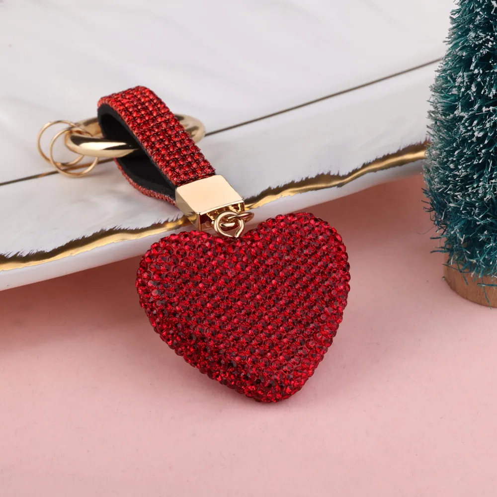 New Luxury Colorful Crystal Rhinestone Heart Pendant Keychain Accessories for Gift