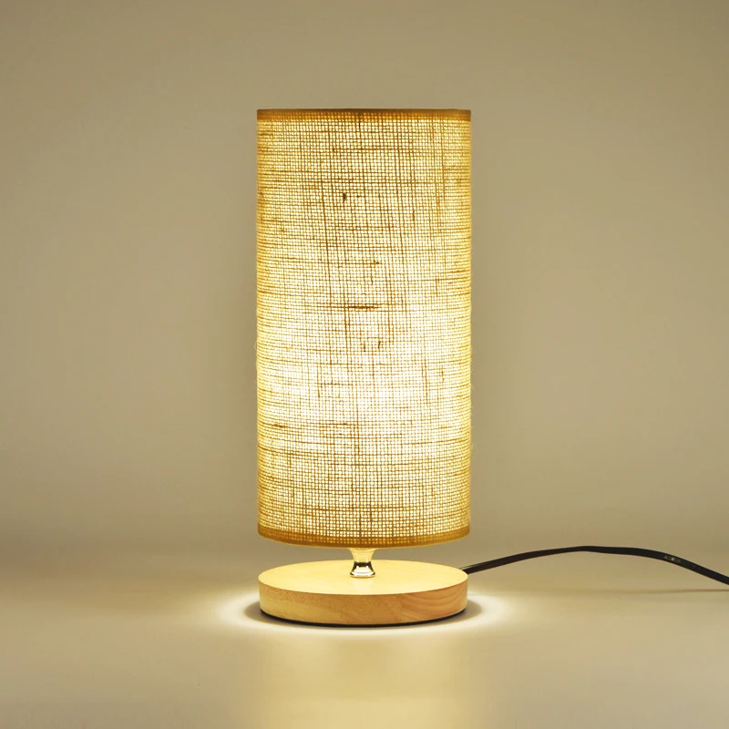 New arrival wholesale modern style desk lighting learning study round wooden base round linen fabric table lamp