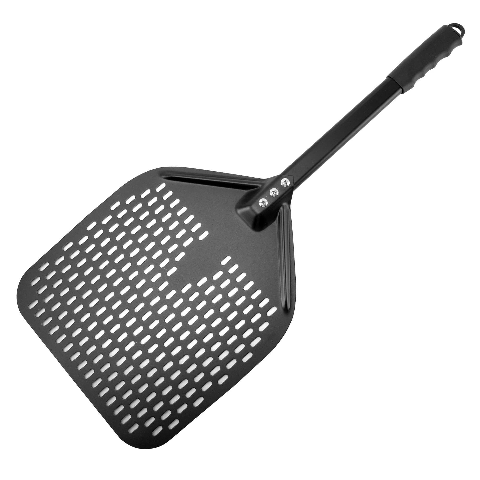Unique Design Pizza Shovel Square Perforated non stick black Blade Detachable Handle Pizza Oven Peel for Baking
