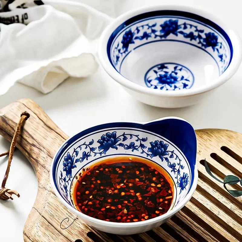 Chinese traditional style blue and white porcelain melamine bowl cheap A5 100% Tableware  Bowl Seasoning Bowl