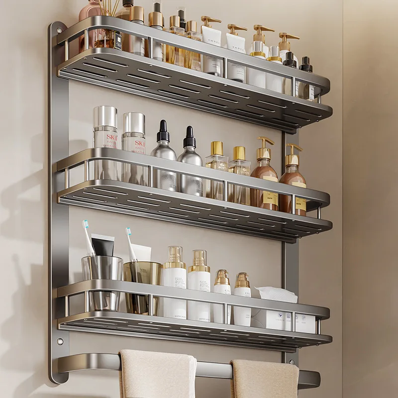 Space Aluminum Bathroom Shelf Wall-mounted Toilet Storage Rack Waterproof Shower Room Organizer