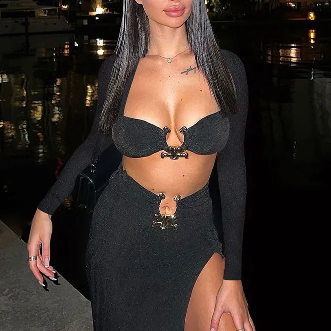 Women Long Sleeves Bodycon Dress Women Sexy Two Piece Sets New 2022