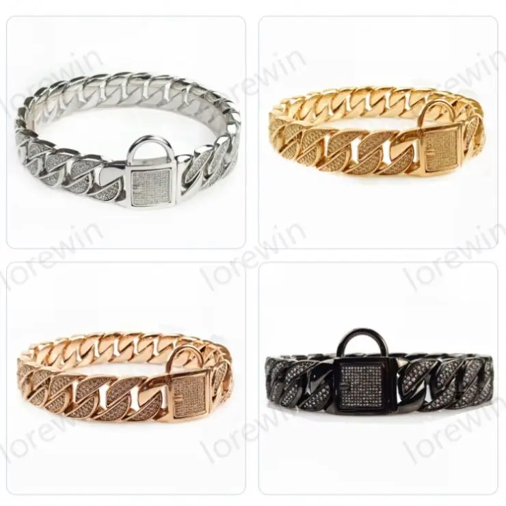 
American Bully Head Chains Steel Pink Cuban Link French Bulldog Heavy Duty Collar For Pitbull Dog Chain 