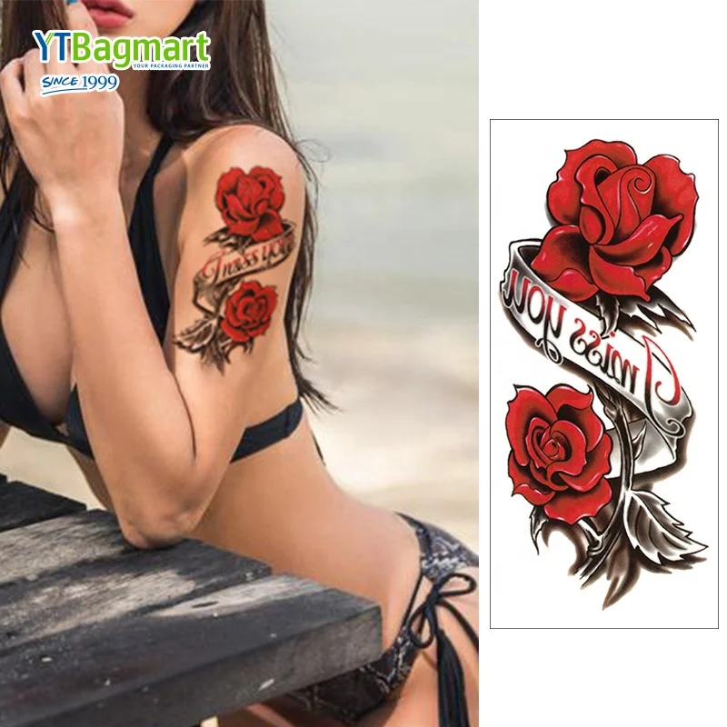 Custom Semi Permanent Cool Easy To Apply Water Transfer Fake Full Arm Sleeve Waterproof Temporary Tattoo Stickers