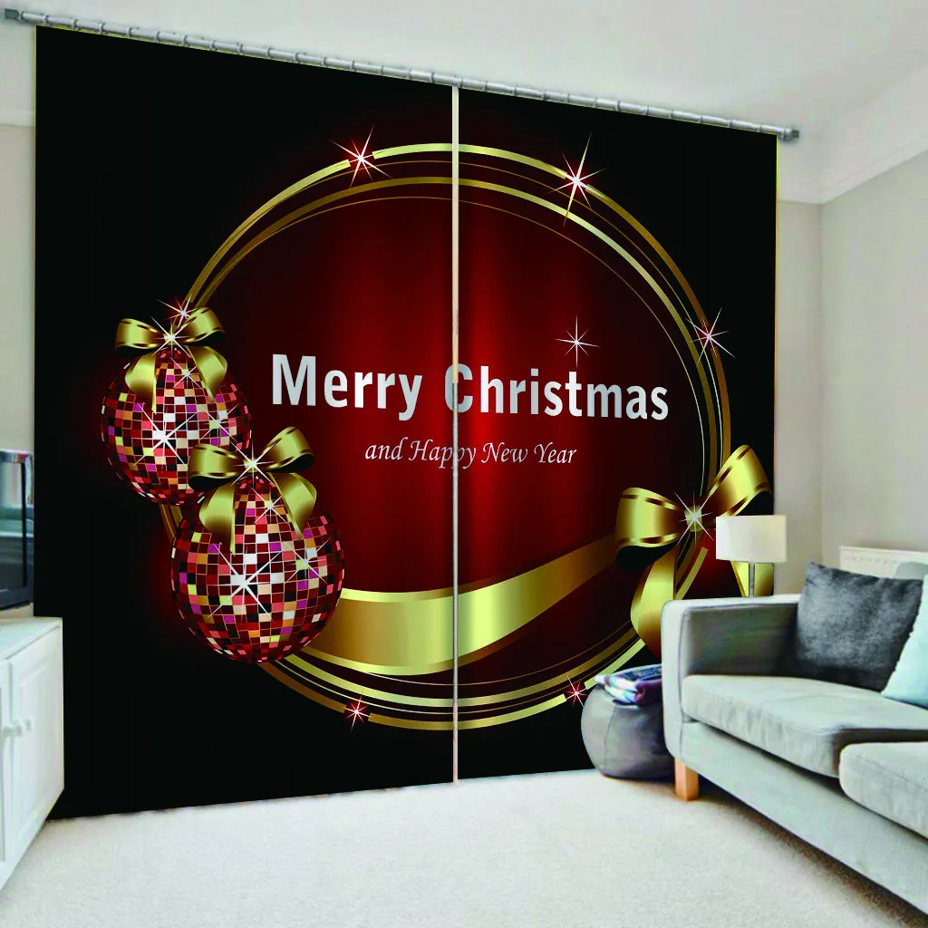 Hot Selling Christmas 3D Home Decorative 100% Polyester Fabric Blackout Window Curtain