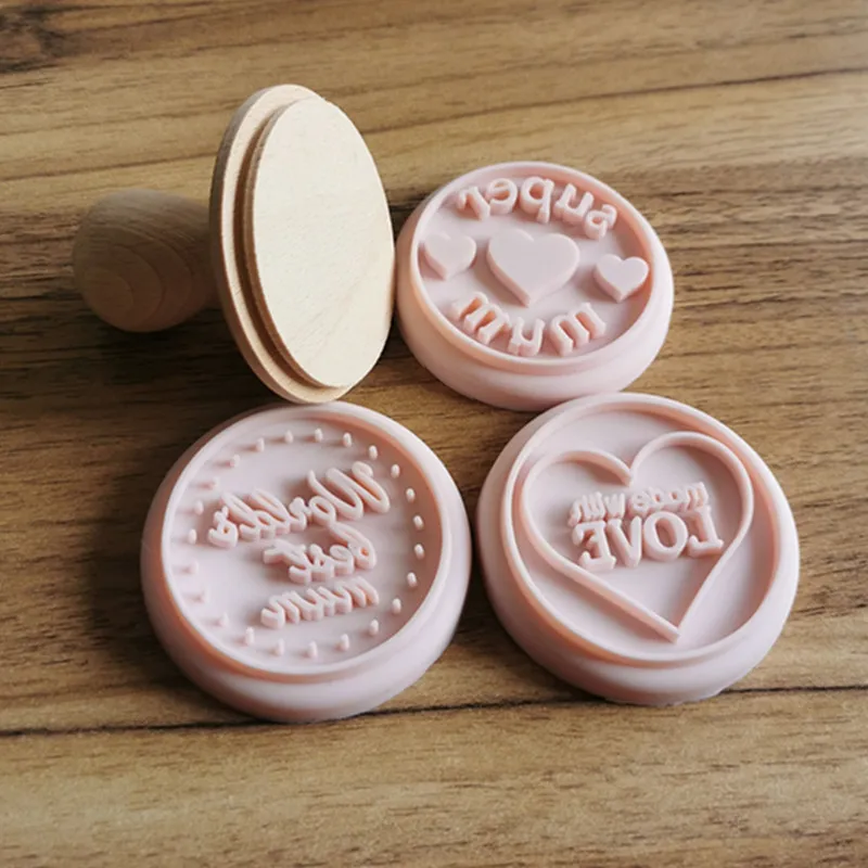 Custom silicone cookie stamp  wooden handle silicone cookie seal Halloween Thanksgiving Day biscuit stamp