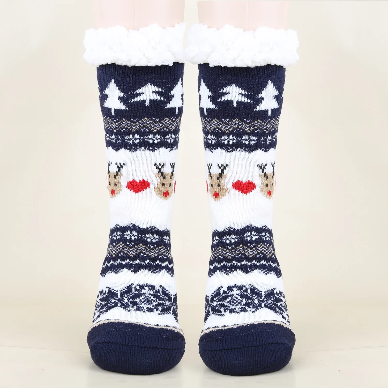 High Quality Custom Christmas Design Winter Warm Fuzzy Slipper Floor Anti Slip Fleece Socks